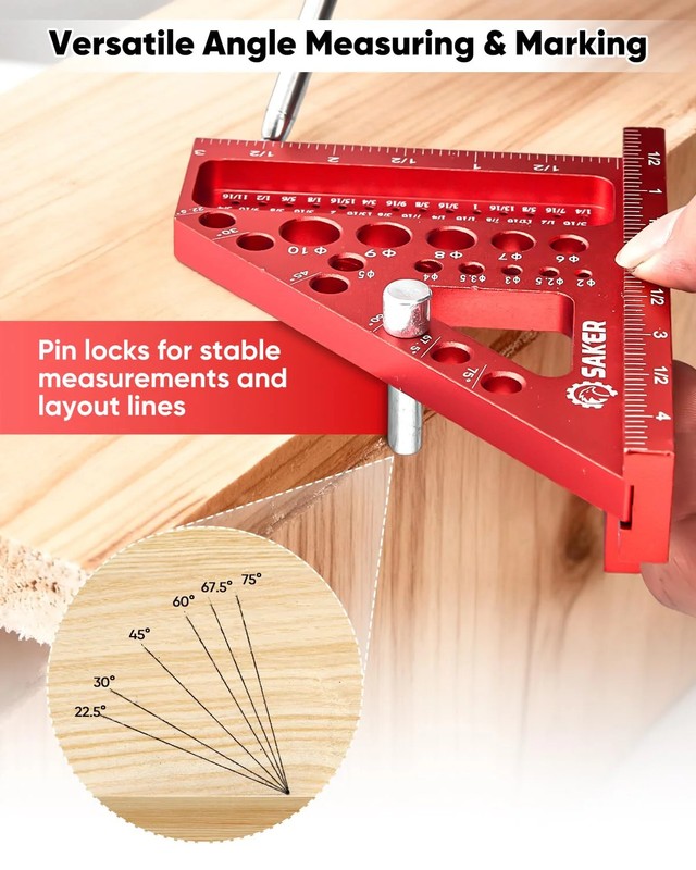 Saker 3D Multi-Angle Measuring Square Ruler, Aluminum Alloy Carpenter Square, 0- gallery