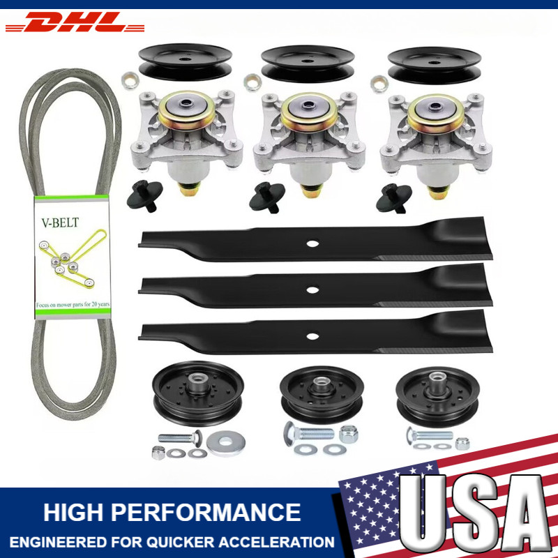Hustler Raptor 52" Ultimate Deck Rebuild Kit, Spindles, Pulleys, Blades, Idlers gallery