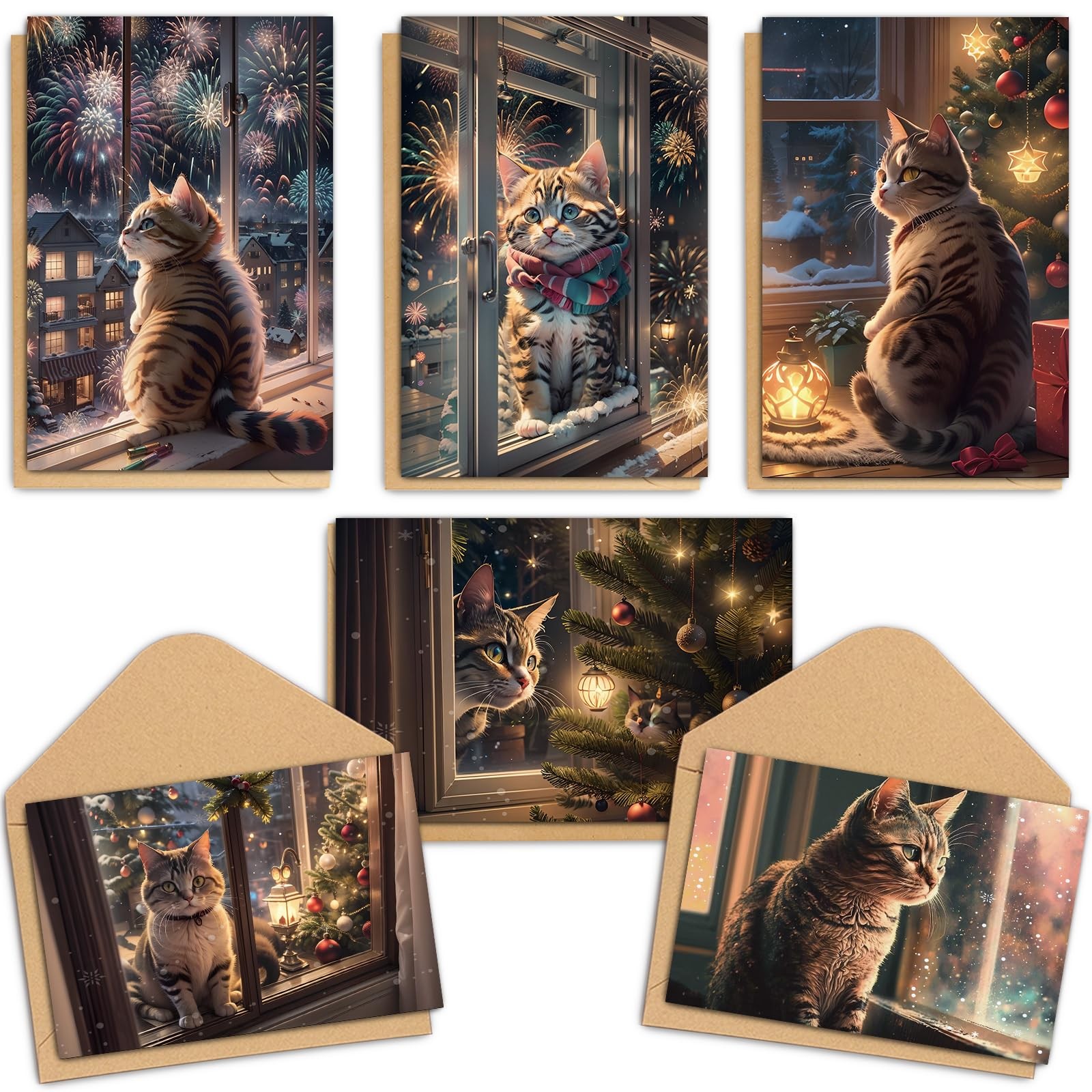 24 Pack Cat Christmas Cards with Envelopes & Stickers, 4 x 6 Inch Funny gallery