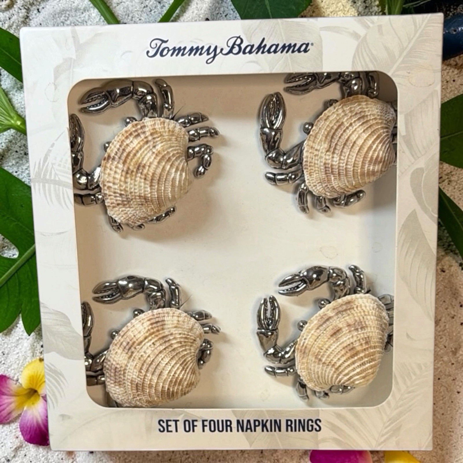 Tommy Bahama Crab with Shell Napkin Rings Sliver Set of 4 New Beach Nautical gallery