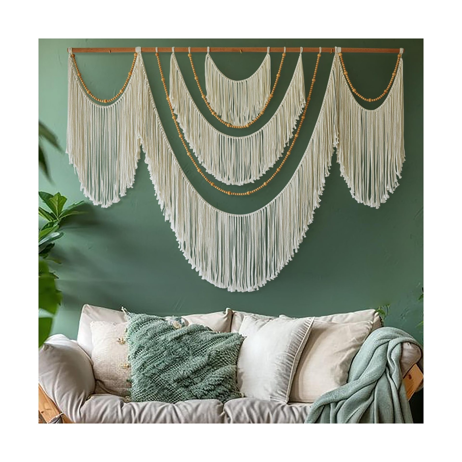 Flber Large Macrame Wall Hanging – Boho Yarn Art Garland with T... USA FAS gallery