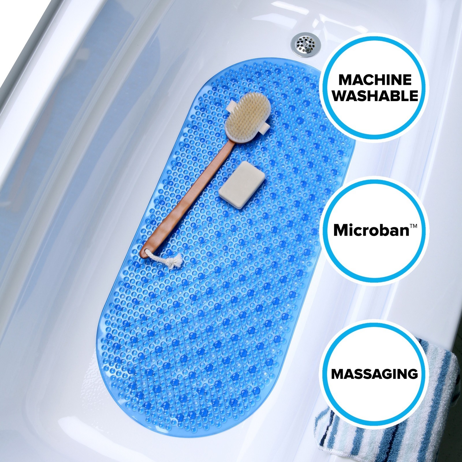 Mildew Resistant Bath Safety Mat with Suction Cups: Blue Non-Slip Bathtub Mat gallery