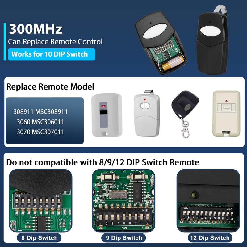 2 PCS 3089 Multi-Code Gate Opener Remote, 300 MHz, 10 Dip Switch, Linear, 308911 gallery