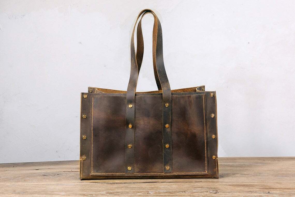 Rustic full grain leather tool bag box vintage leather tool tote bag for men gallery