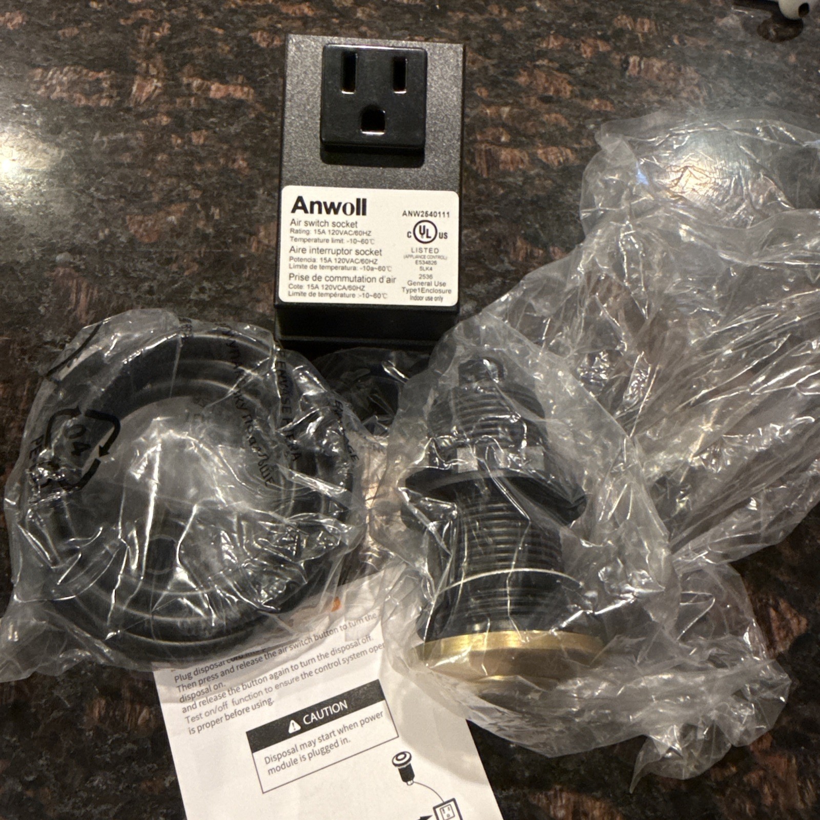 Anwoll Air Switch Socket ANW2440 Rating 12A 125VAC/60HZ Nickel-Plated Brass gallery
