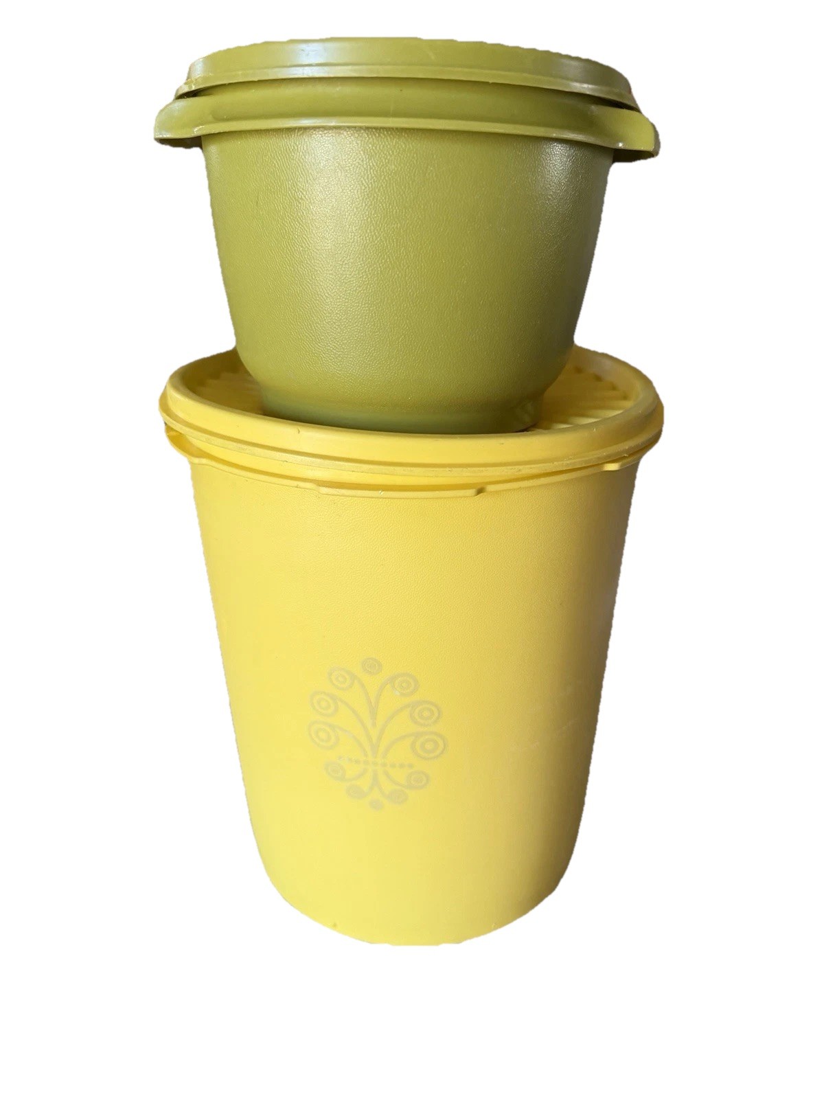 Tupperware Vintage Solid Yellow/Green Round Snap Lid Stackable Container Set gallery
