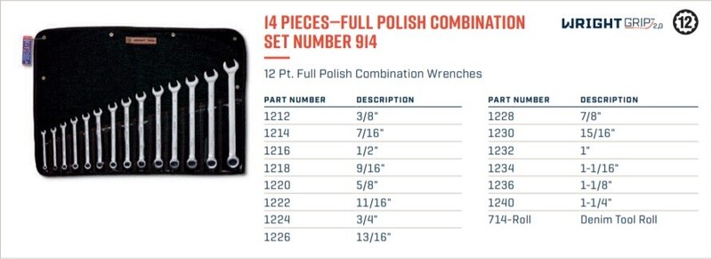 Wright Tool WRIGHTGRIP® 2.0 12 Point Combination Wrench Set 14 Piece SAE 914 gallery