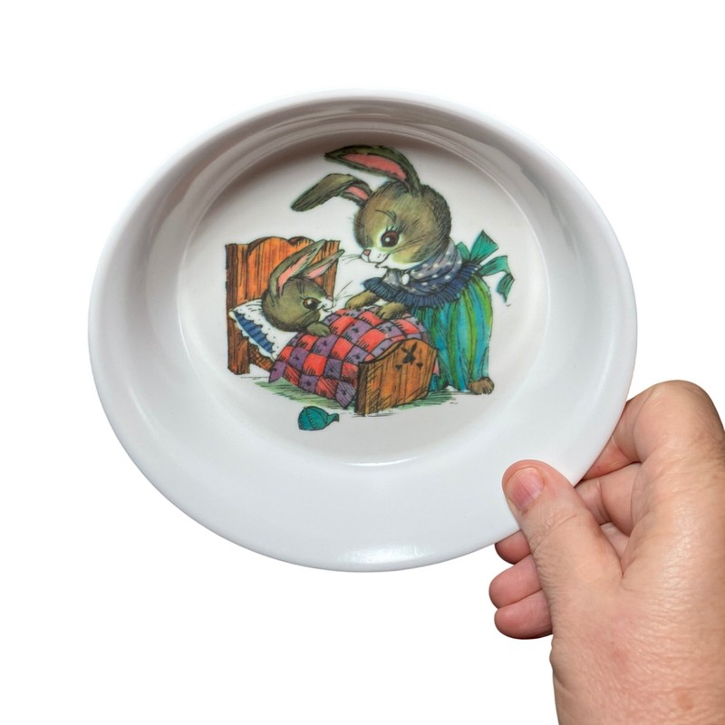 SiLite Melmac Peter Rabbit Bowl White Vintage MCM Chicago 1960 mid century gallery