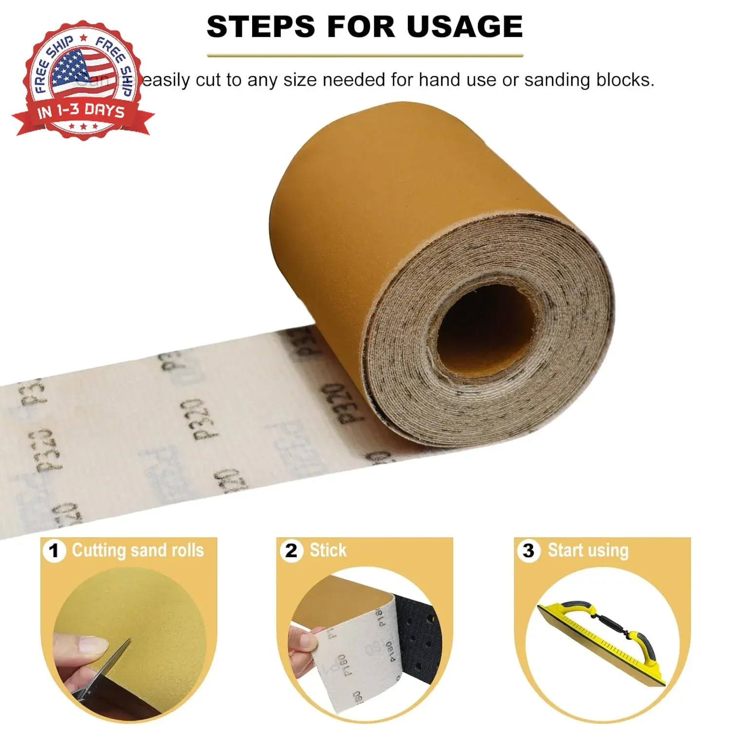 Total 20 Yards 2-3/4" Wide Continuous Sandpaper Roll Kit - 80 120 180 320 Grit H gallery