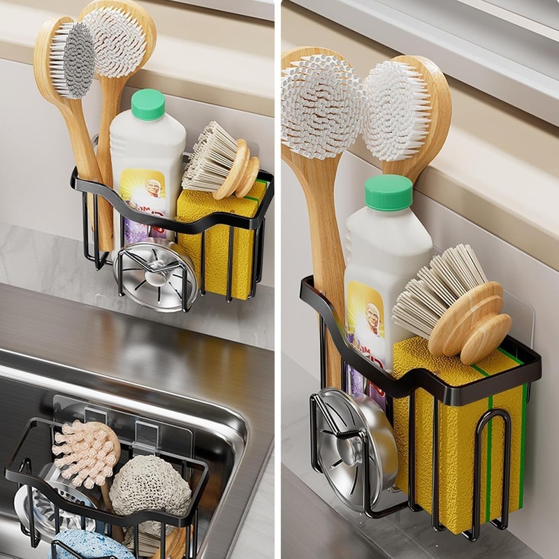 Sponge Holder Suction Cup Stainless Steel Kitchen Dish Drain Sink Basket Racks gallery