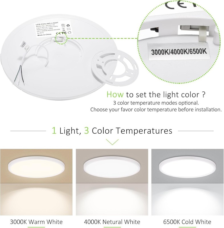 2Pack LED Flush Mount Ceiling Light 24W Ultra Thin Round White 3000k 4000k 6500k gallery