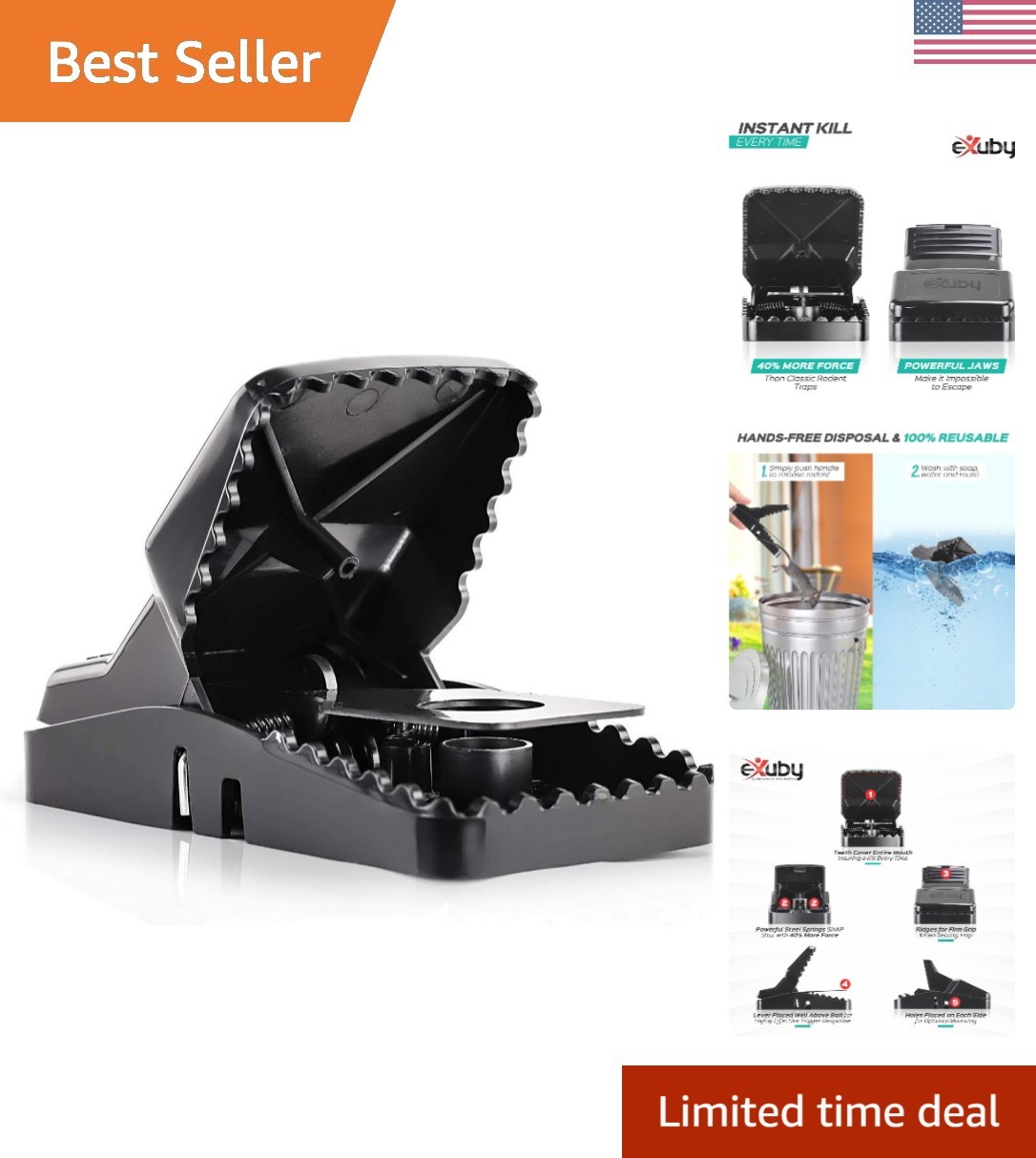 Large Instant Kill Rat Traps 4 Pack - Safe, Reusable & Chemical-Free Control gallery