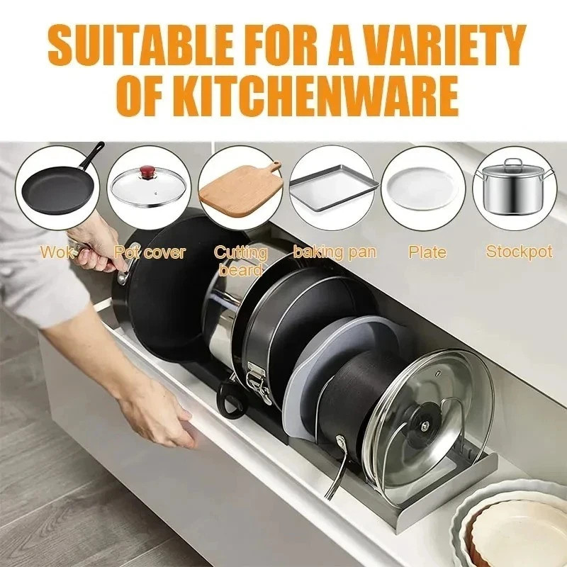 Expandable Adjustable Kitchen Organizer Rack for Pot Lids, Pans, Plates Cabinet gallery