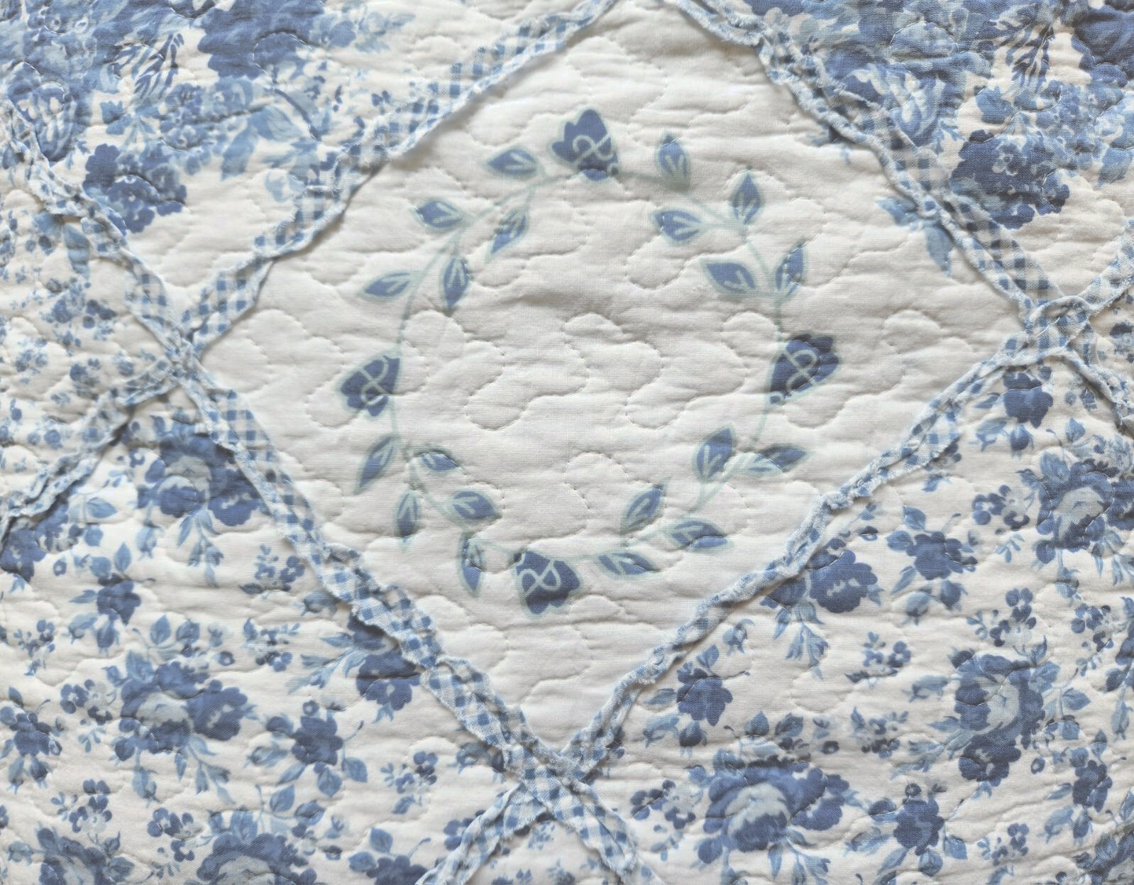 COURTNEY BLUE ROSE 3pc Queen QUILT SET : FARMHOUSE COTTAGE RUFFLED RAG GINGHAM gallery