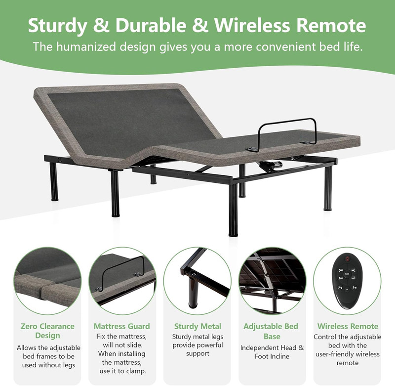 Split King Adjustable Bed Frame & 12" Gel Memory Foam Mattress - Wireless Remote gallery