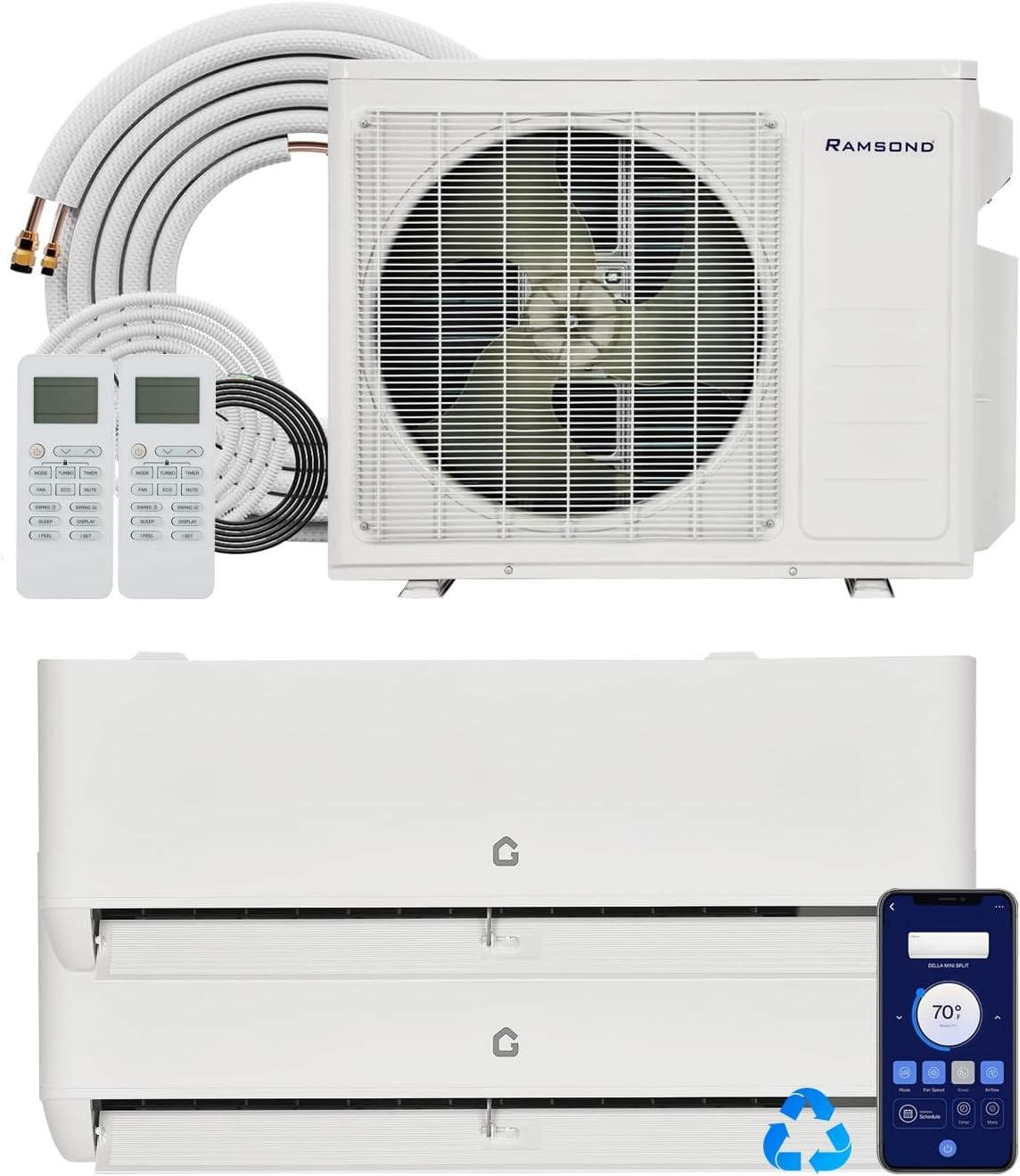 Dual Zone Mini Split Air Conditioner 12K+12K 18000 BTU Heat Pump 24 SEER2 WiFi gallery