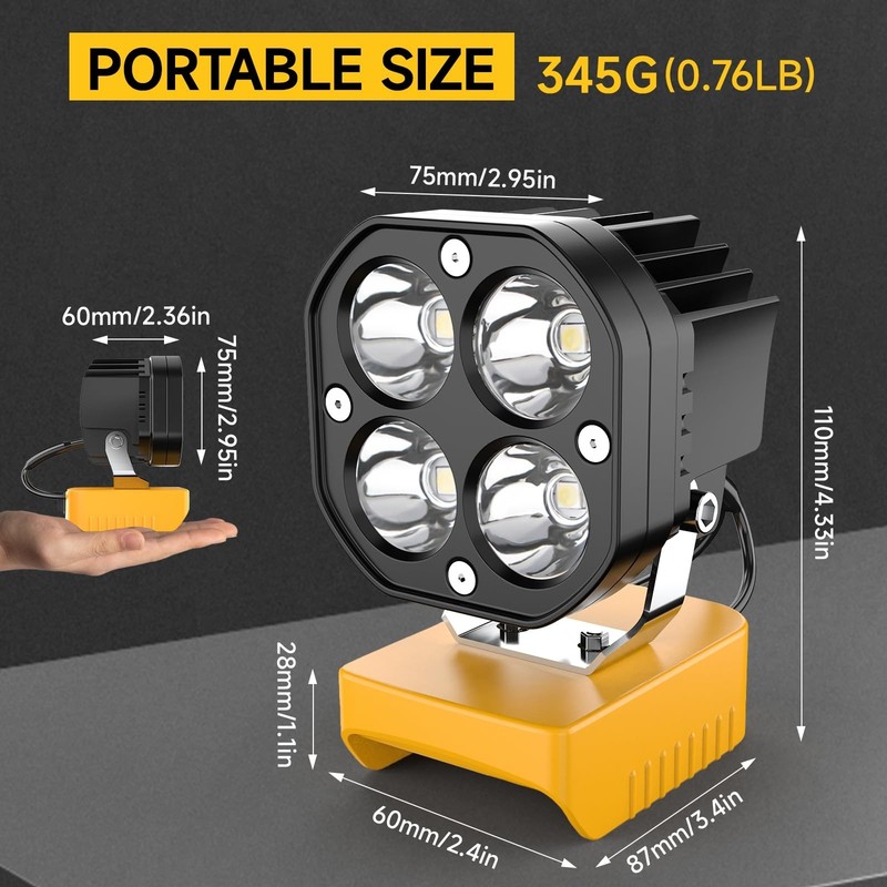 40W 6000LM LED Work Light Compatible with Dewalt 20V Battery gallery