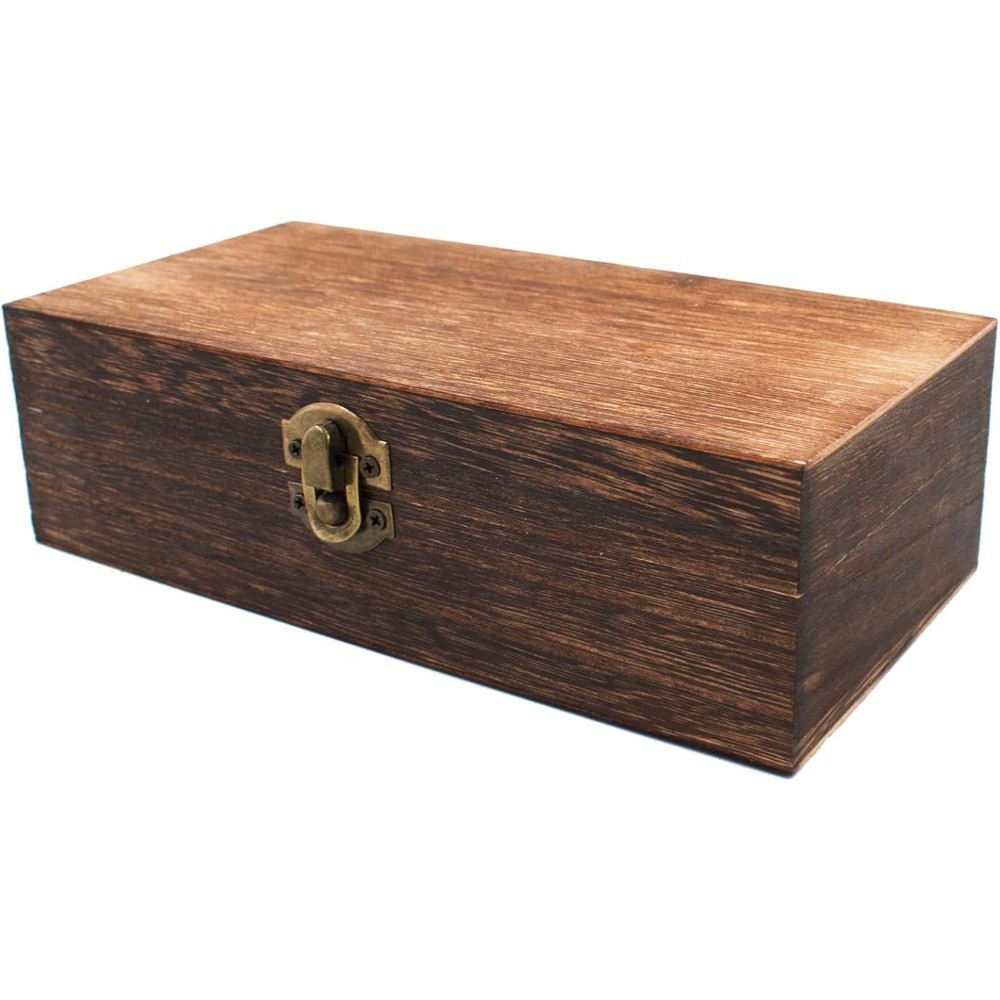 Large Wood Storage Box with Lid Rectangular Solid Wood Container Organizer for gallery