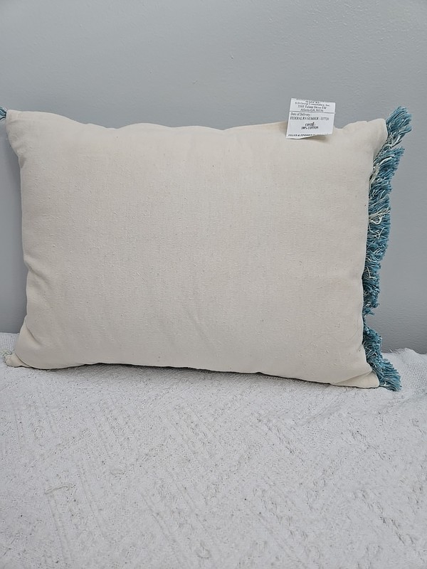 Devi Designs Teal/White Abstract Cotton Pillow Zipper Fringe Missing On One Side gallery