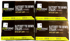 Ratchet Straps Tie Down 2500Lb Break Strength 15 Foot – Sunferno 4Pk – LOT of 4