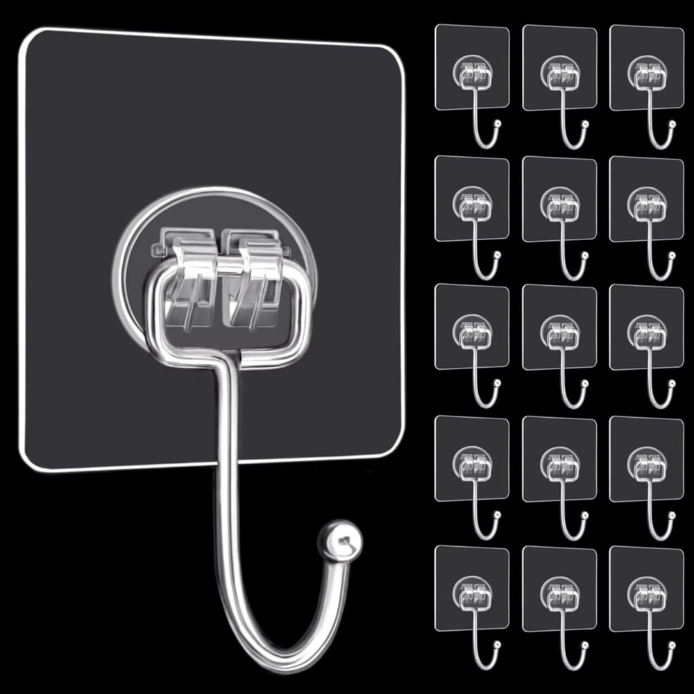 DKHDBD Large Adhesive Hooks, 16-Pack Hold 44lb(Max) Heavy Duty Transparent