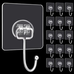 DKHDBD Large Adhesive Hooks, 16-Pack Hold 44lb(Max) Heavy Duty Transparent