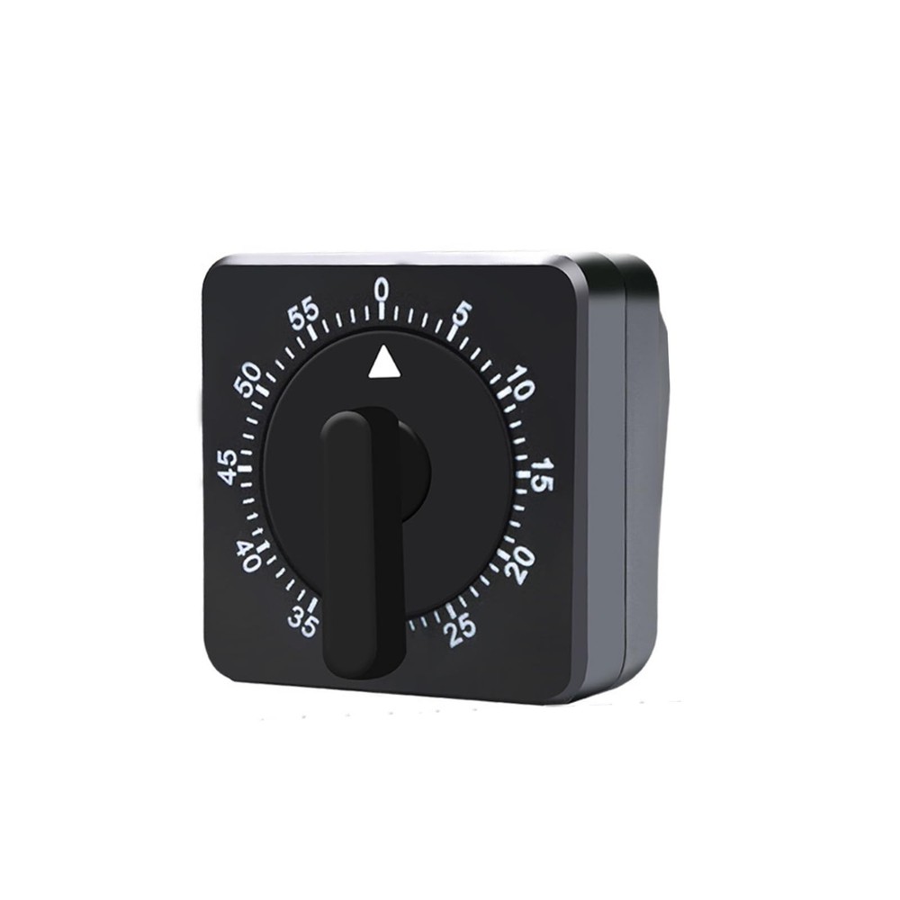 Square 60 Minute Mechanical Kitchen Timer Loud Alarm No Batteries Ideal Black