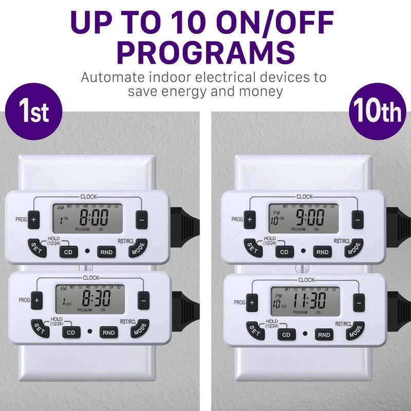 2x Indoor 7 Day 24hr Programmable Digital Wall Outlet Light Timer Plug In Switch gallery
