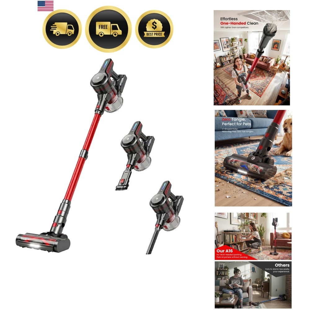 Lightweight Cordless Vacuum Cleaner with Strong Suction 45kPa Bagless Stick Vac