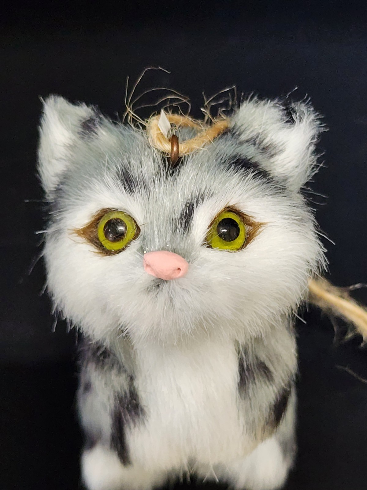Furry Friend Cat Ornament Grey with White & Black Fur Rabbit Fur gallery