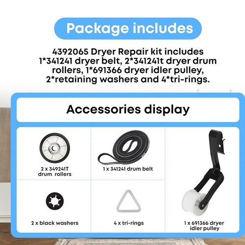 WP4392065 Dryer Repair Kit Replacement for Whirlpool Maytag Amana Dryer Parts gallery
