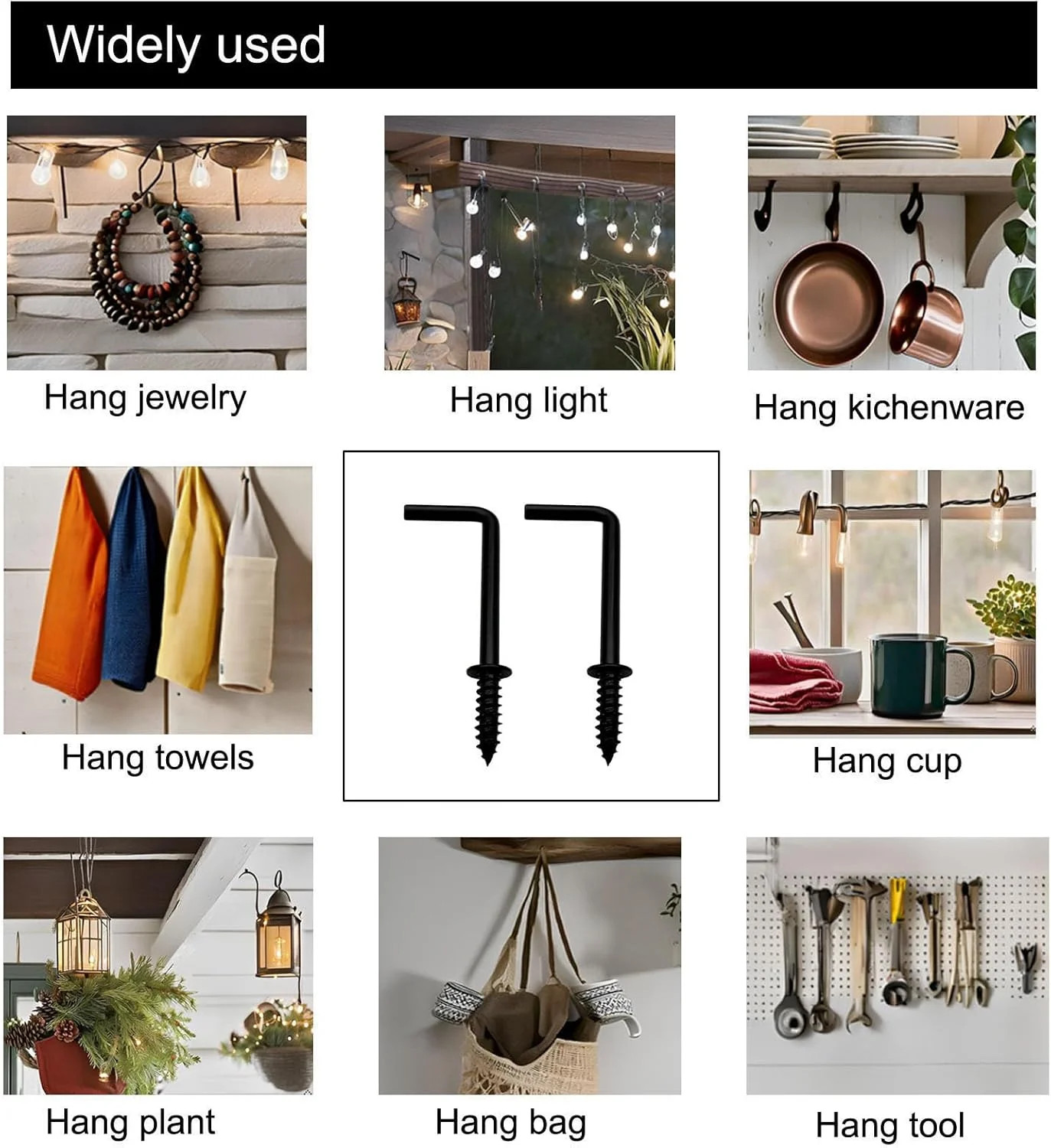 50 Pcs Black 1-1/4 Inch 1 Shape Screw Hooks L Shape Hooks Vintage 7 Shape Right gallery