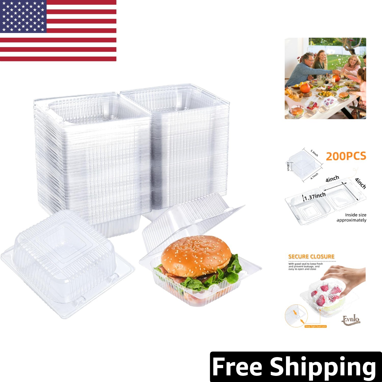Portable 200 Count Clear Plastic Takeout Containers - Perfect for Cakes & Salads gallery