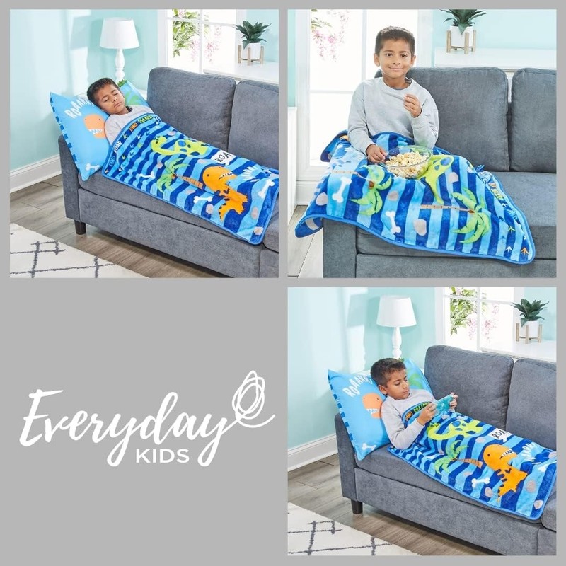 Everyday Kids Dinosaur Toddler Boy's Soft Striped Dino Blanket Throw, 30" X 40" gallery