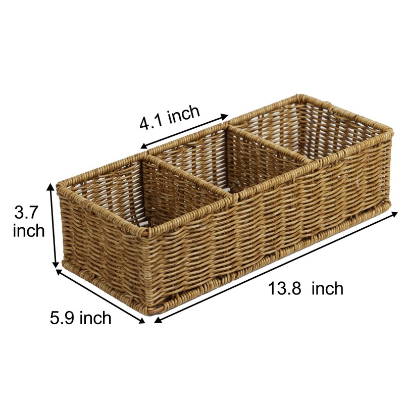 Waterproof Wicker Basket With 3 Compartments, Hand Woven Bathroom Counter Org... gallery