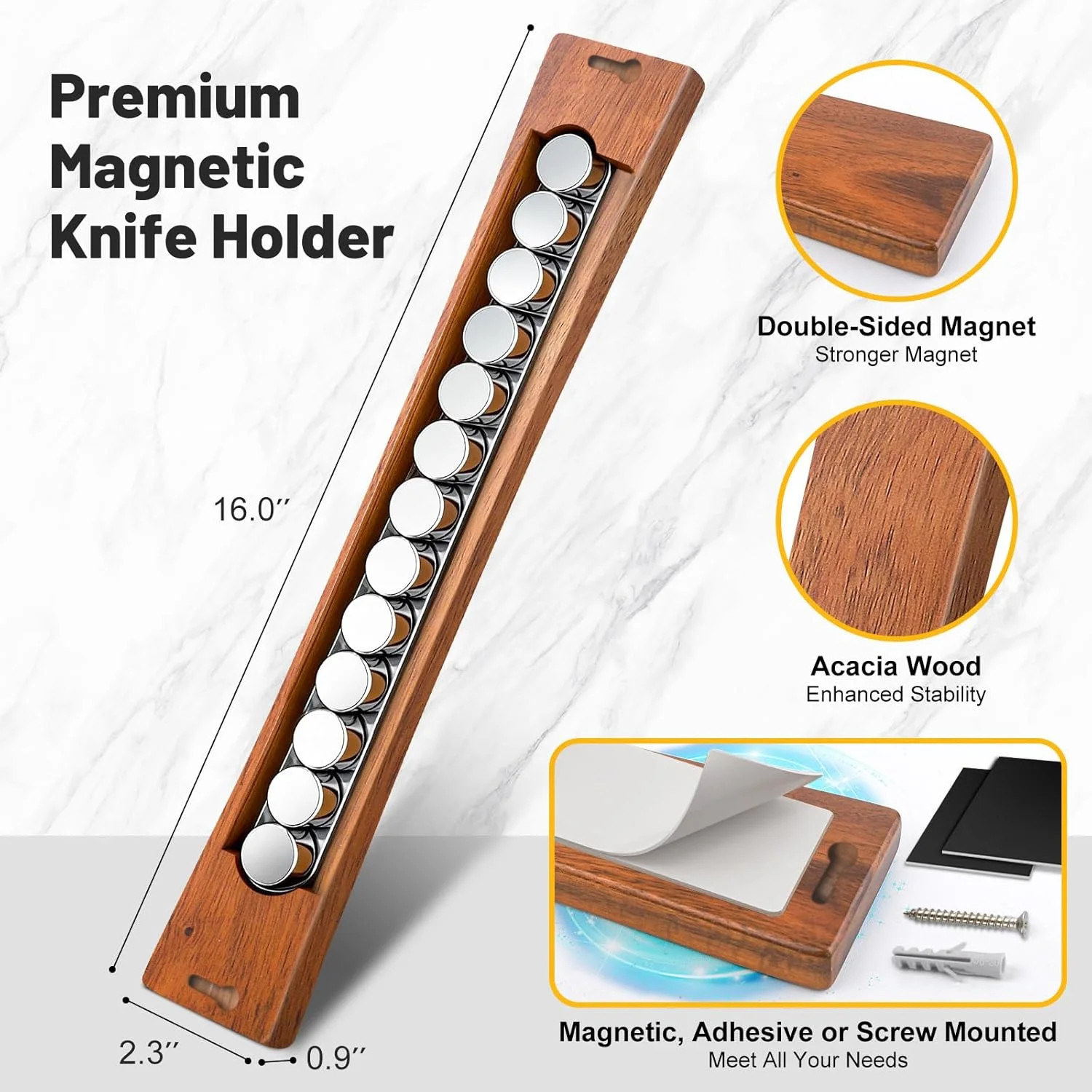 16 Inch Magnetic Knife Holder for Wall, Solid Acacia Wood Knife Magnetic Strip gallery
