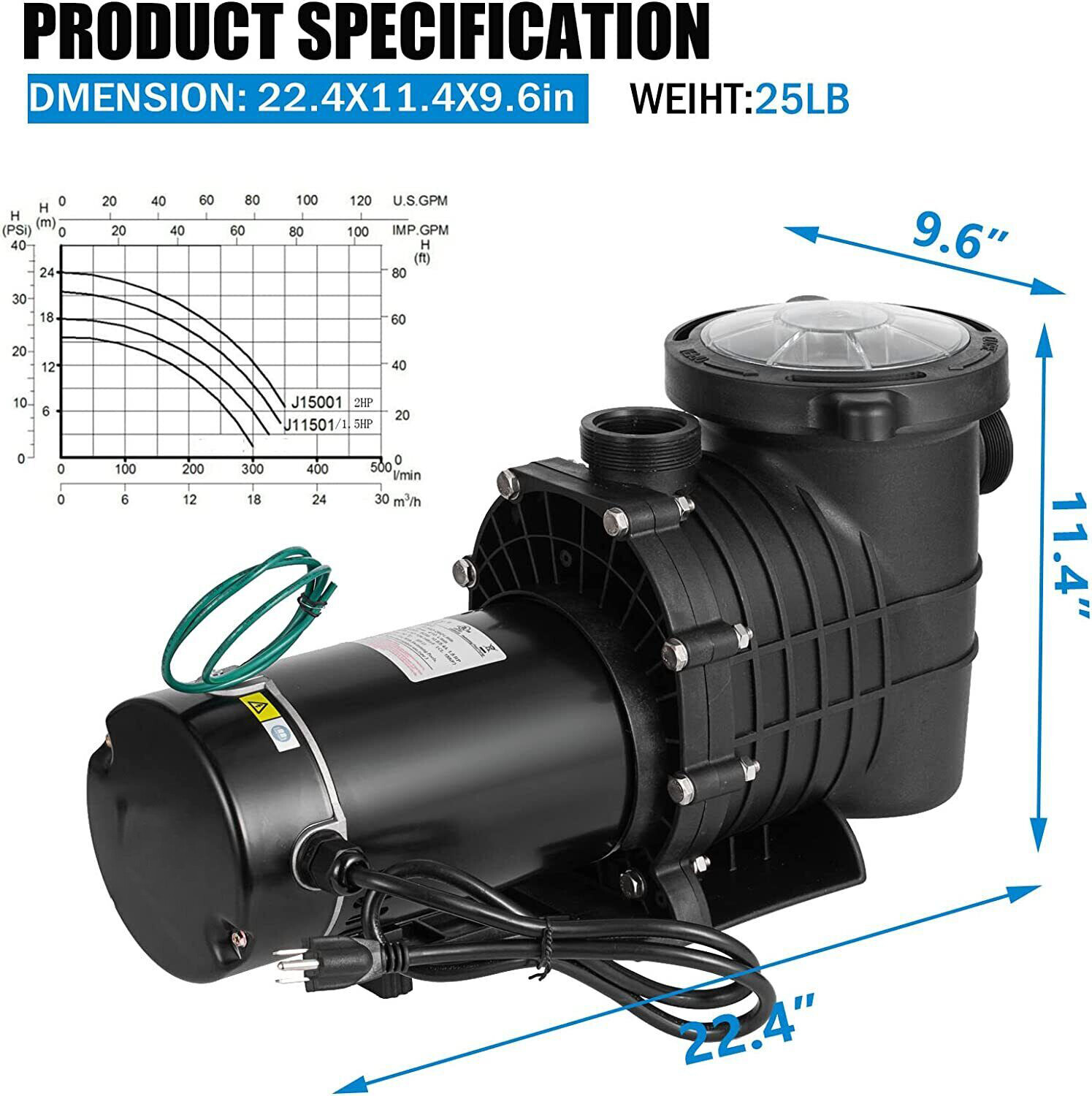 HBP1100 Electric Pool Pump For Hot Tubs 1.5HP Swimming Pool Pump Filter Basket gallery