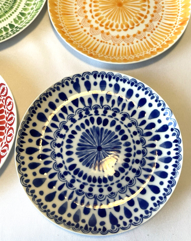 ANTHROPOLOGIE MANDALA PATTERN RETRO PLATE RED, GREEN, BLUE, YELLOW (SET OF 4) gallery