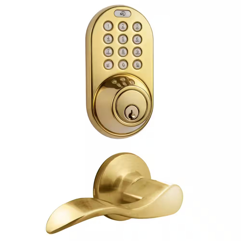Polished Brass Keyless Entry Deadbolt and Lever Handle Door Lock with Electronic gallery