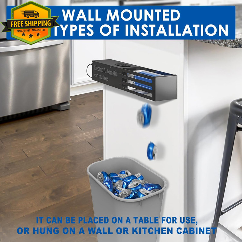 Automatic Can Crusher Electric Wall Mounted 8oz 12oz 16oz Recycling Tool gallery