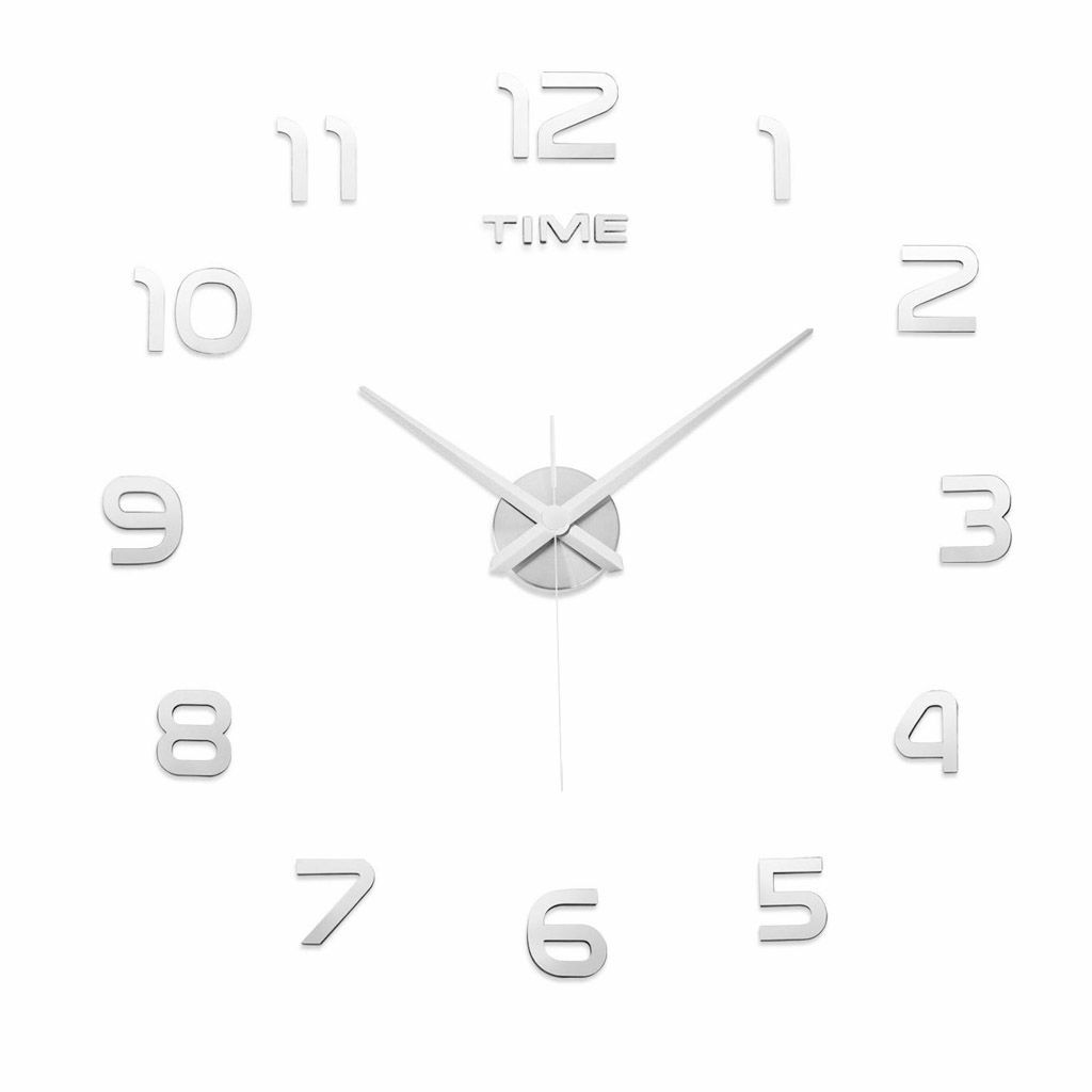 3D DIY Large Frameless Wall Clock Mirror Number Sticker Modern Decor Silver gallery