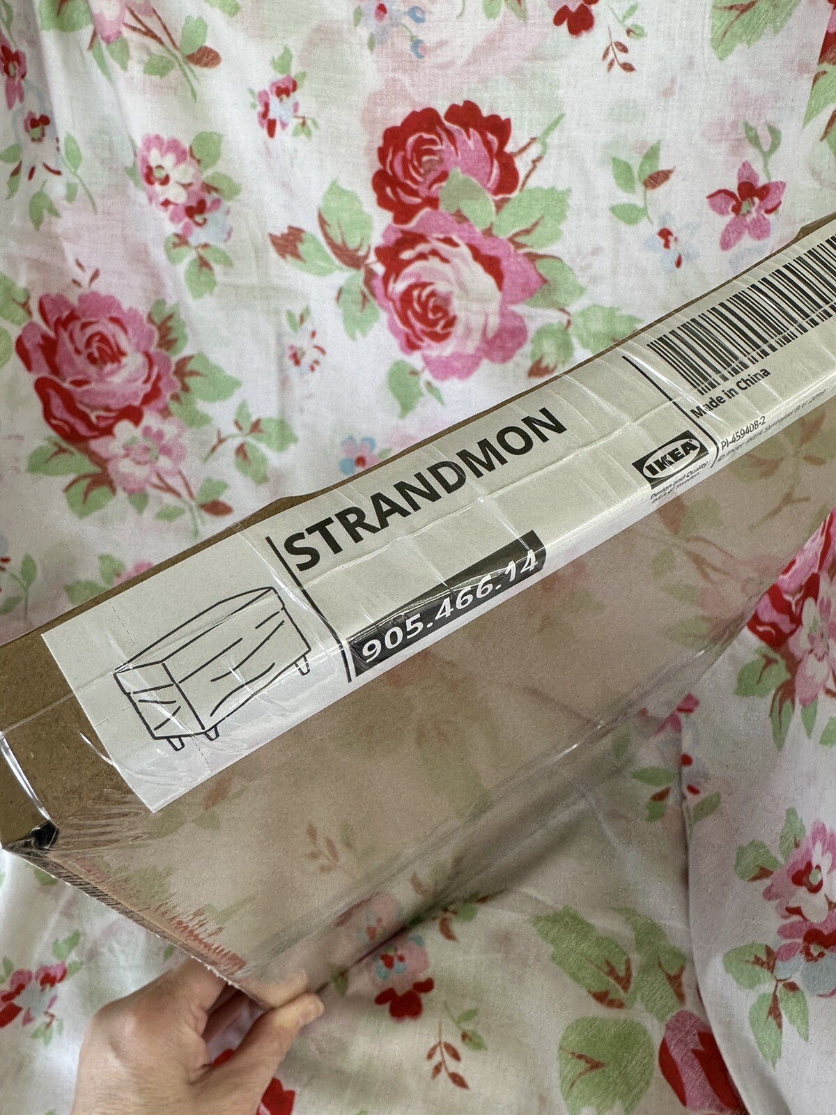 IKEA STRANDMON Ottoman/Footstool Cover Slipcover Floral Frörum Beige/Anthracite gallery