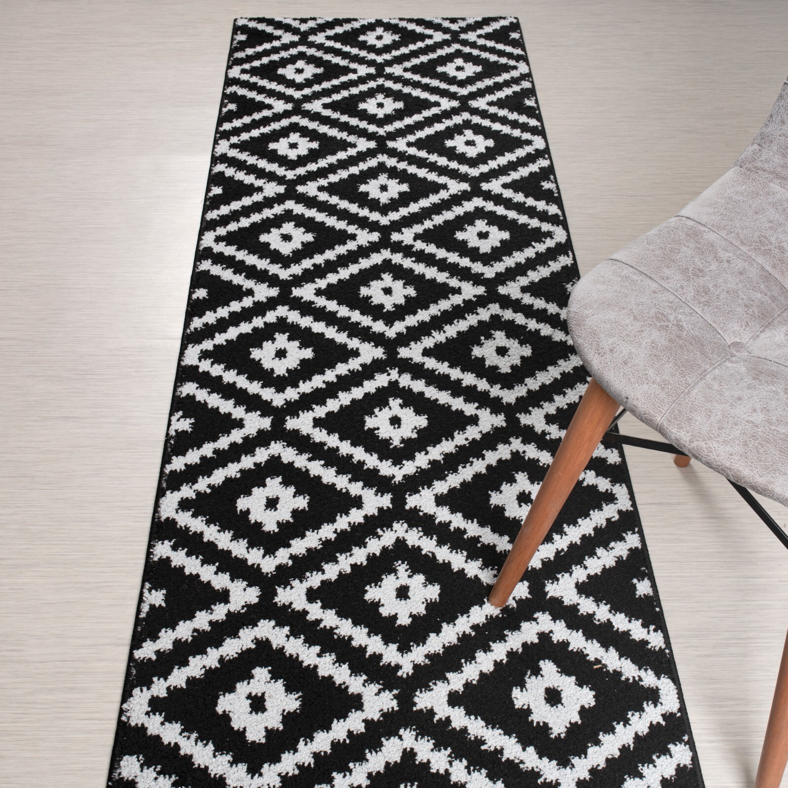 Non Skid Hallway Kitchen Carpet Runner Rug, Custom Length, Black & Silver Grey gallery