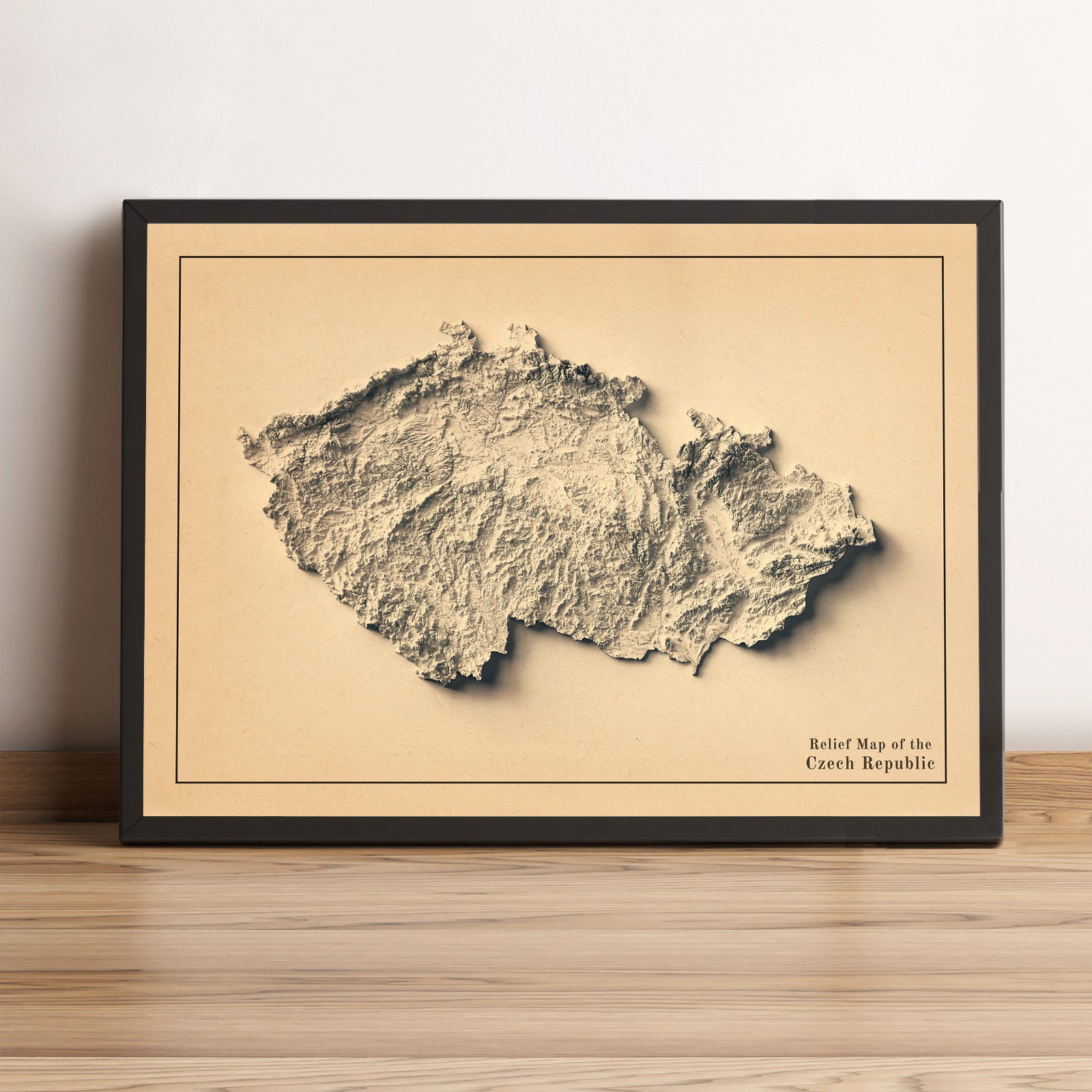 Czech Republic Map, Czechia 2D Relief Map, Czechia Vintage Map - 2D Flat Print gallery
