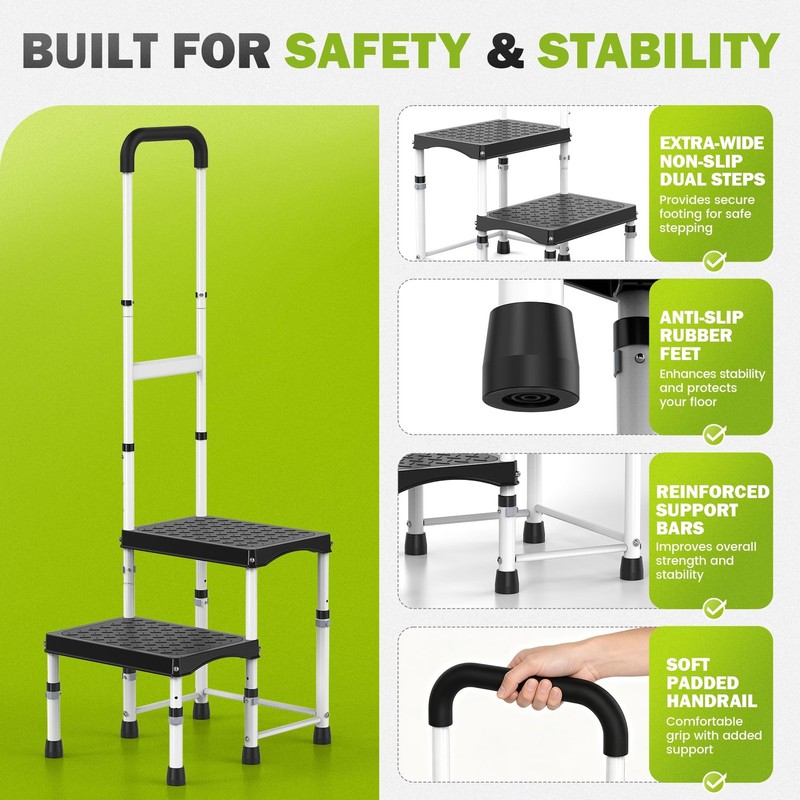 RV Step Stool Handle Elderly 2 Ladder Handrail Reinforced PP Wide Platform gallery