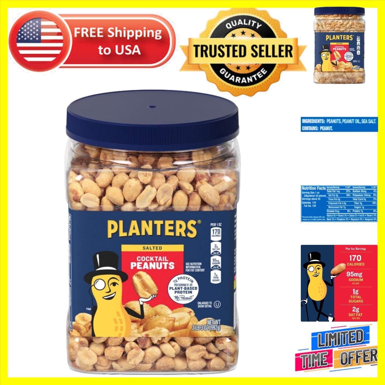 Delicious Salted Peanuts - Kosher Snack with 7g Protein in Resealable Jar gallery