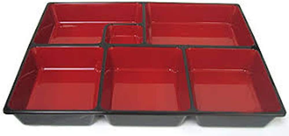 Plastic Bento Box Lacquered 6 Compartment 11.75x9.5 inch Made in Japan 1594 gallery