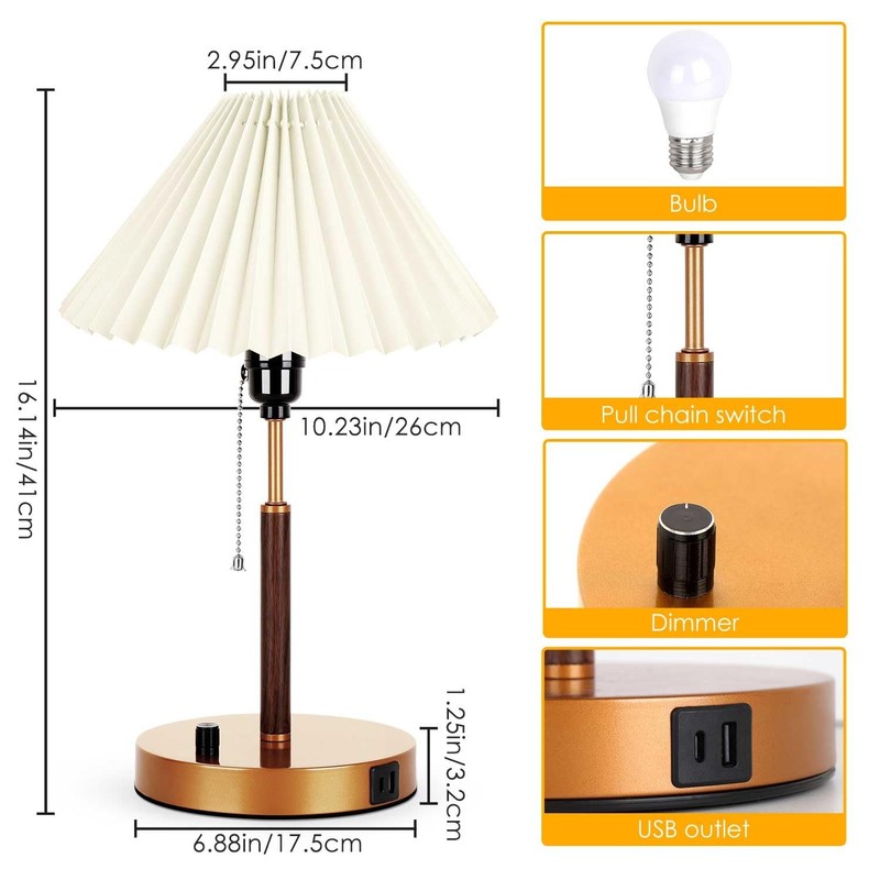 Bedside Table Lamp, Stepless Dimmable Lamp with USB Charging Ports for Bedroo... gallery