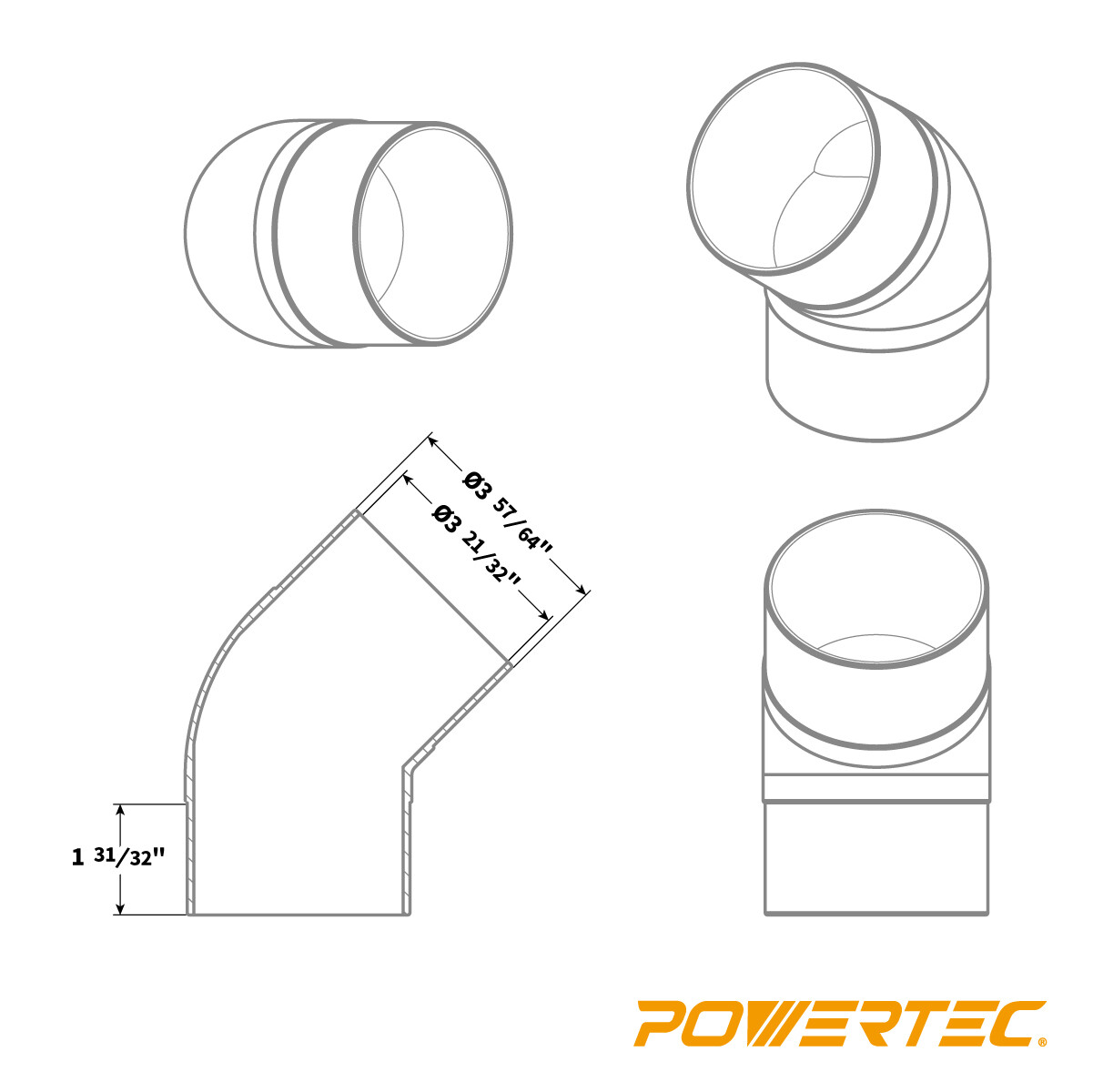POWERTEC 70183 4?? 45 Degree Elbow - ABS Plastic Dust Collector Connector gallery