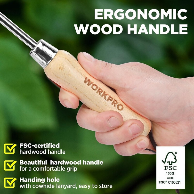 WORKPRO Weeder Puller Tool Wood Handle Weed Remover Tool 2-Pronged Fork Polished gallery